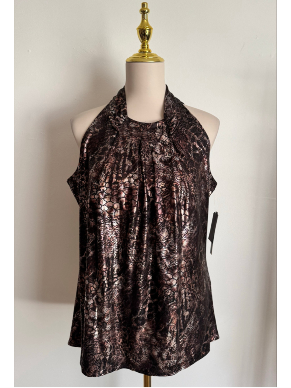 Women's Essentials by Milano Tank Top Size L Black Bronze Metallic Knit